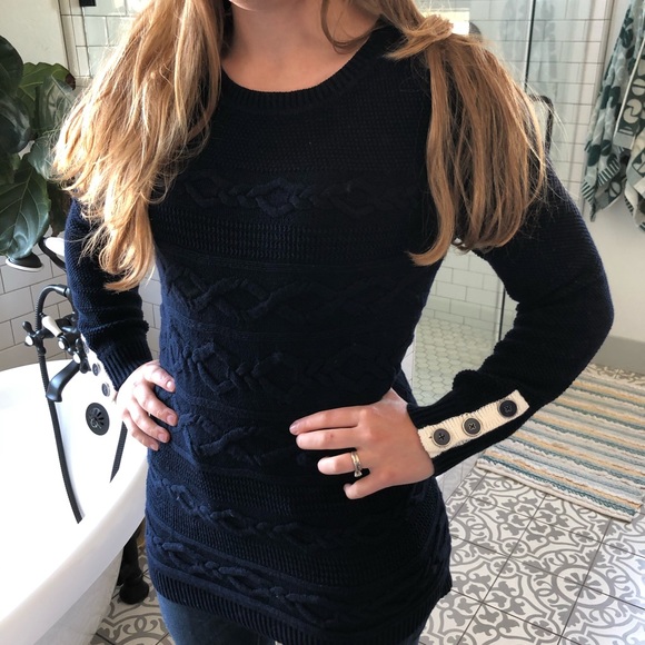 Long navy knit sweater - Picture 2 of 4